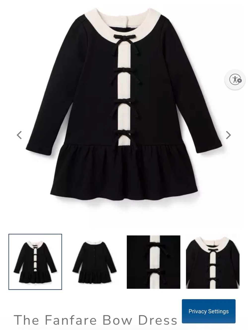 Janie and Jack Black Dress with Cream Trim and Front Bows